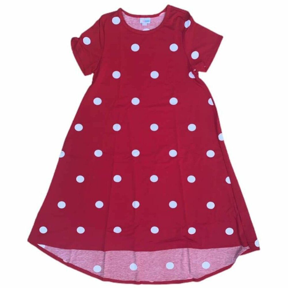 NEW LuLaRoe Carly XS Red White‎ Polka Dot Swing Dress High Low Flowy NWT